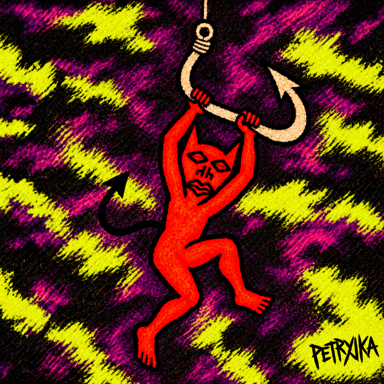 SINNER — pochette PETRYJKA, diable rouge suspendu à un hameçon